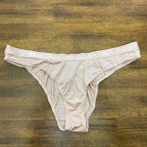 Victoria's Secret LARGE *VERY SEXY* LOGO Satin BRAZILIAN PANTY Light Pink